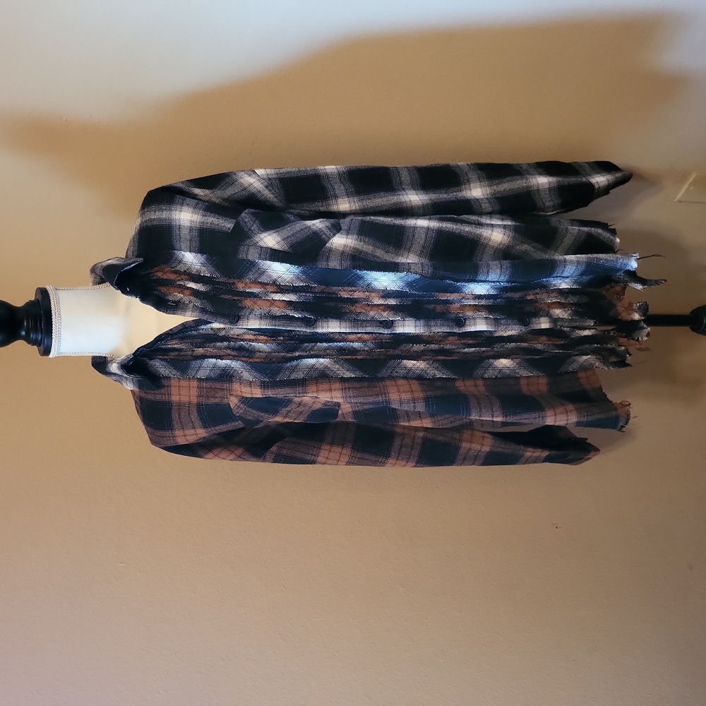 Womens oversized flannel top size M frayed ends